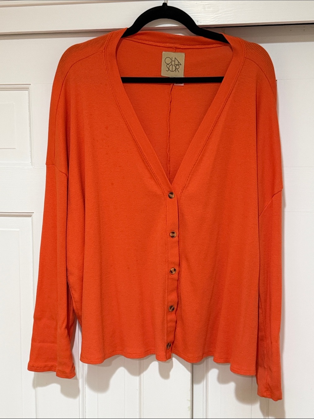 Chaser Vibrant Orange Button-Front Ribbed Cardigan